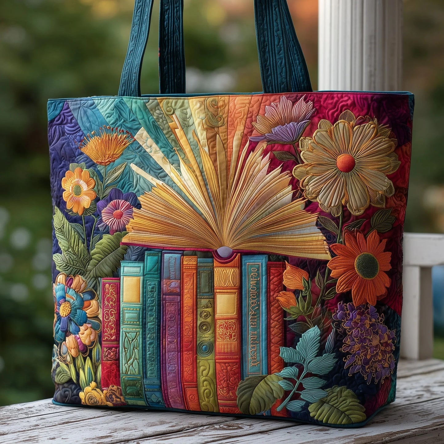 Floral Bookish Quilted Tote Bag