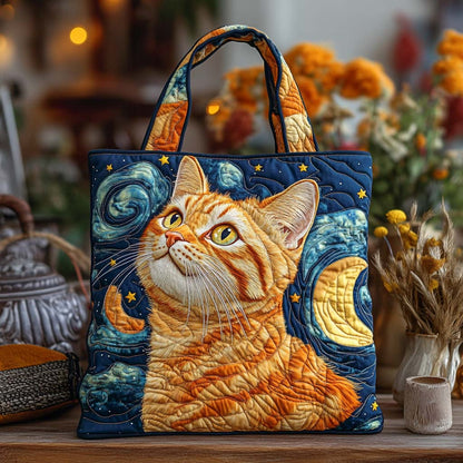 Starry Gaze Cat Quilted Tote Bag