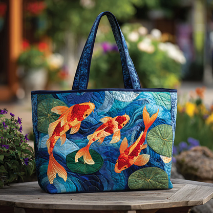 Koi Bloom Quilted Tote Bag