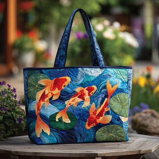 Koi Bloom Quilted Tote Bag