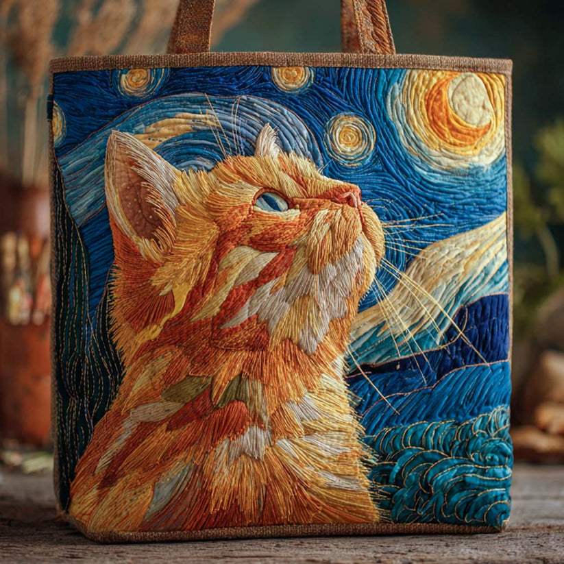 Starry Gaze Tabby Quilted Tote Bag