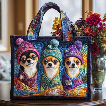 Chihuahua Trio Quilted Tote Bag