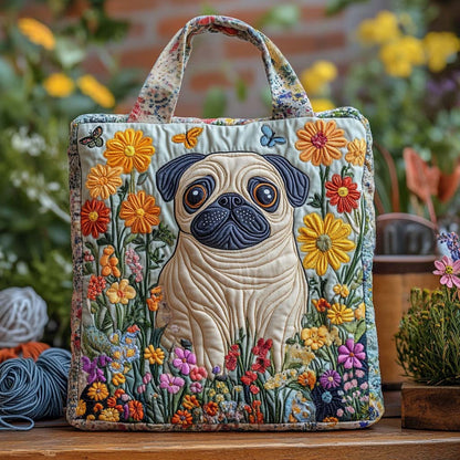 Pug in Bloom Quilted Tote Bag