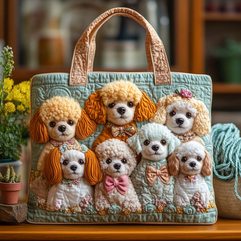Poodle Family Harmony Quilted Tote Bag