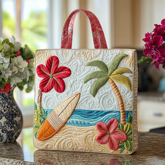 Surf Blossom Quilted Tote Bag