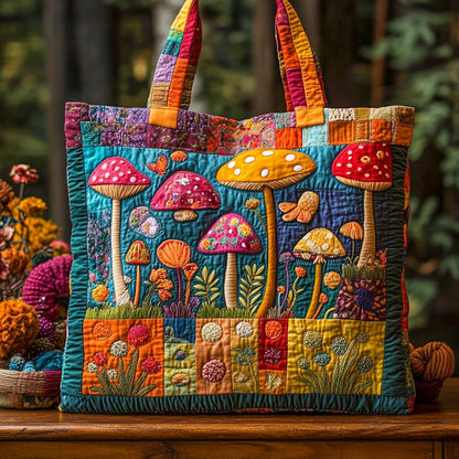Coral Bloom Mushrooms Quilted Tote Bag
