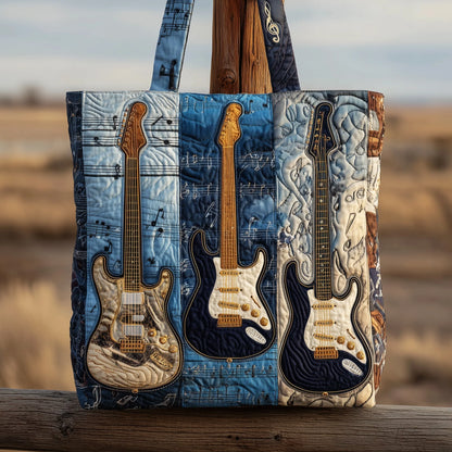Rustic Guitar Quilted Tote Bag