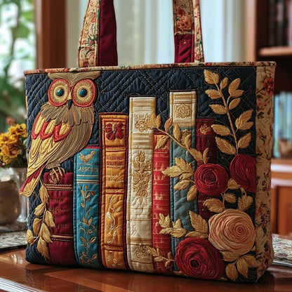 Reading Owl Quilted Tote Bag