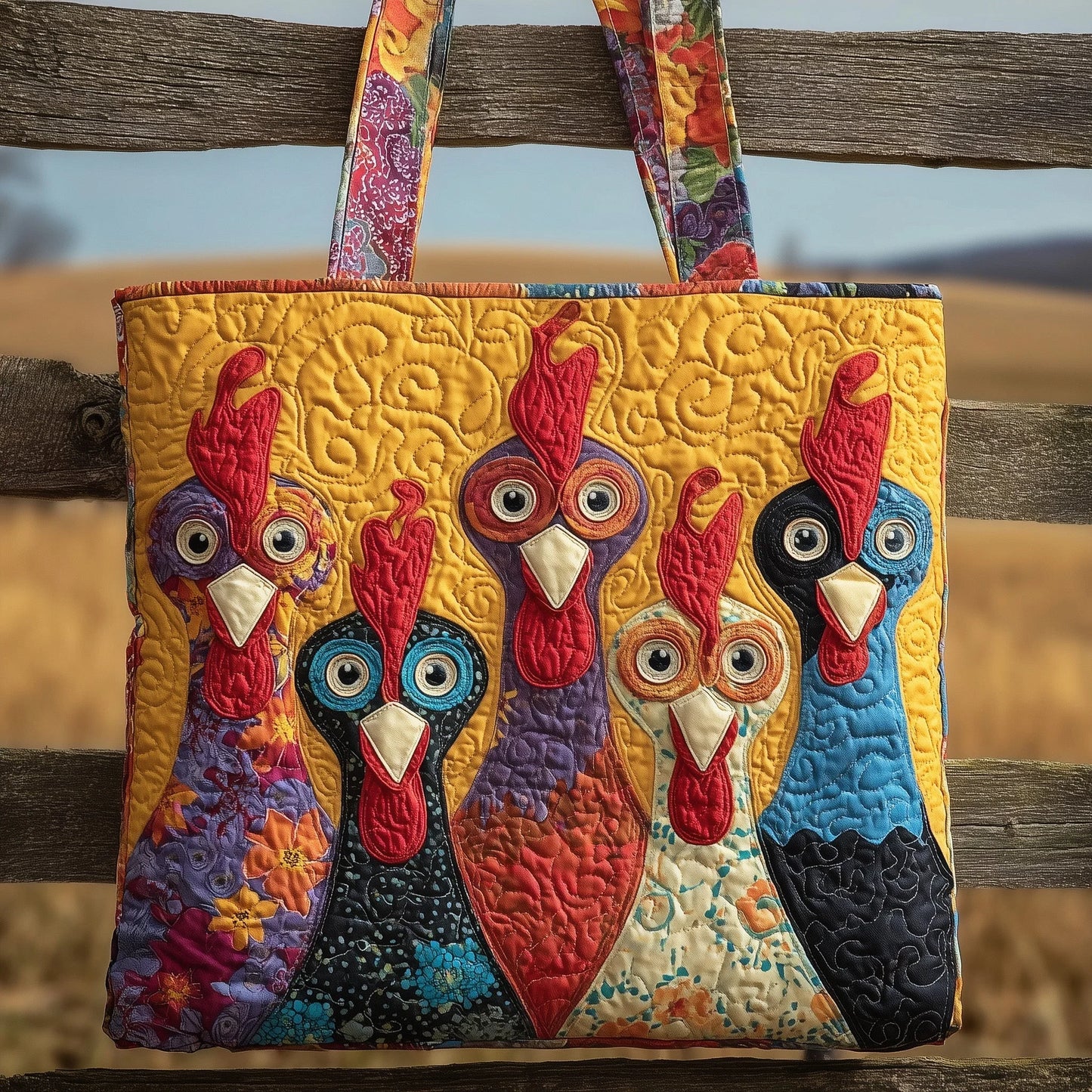 Funky Chicken Quilted Tote Bag