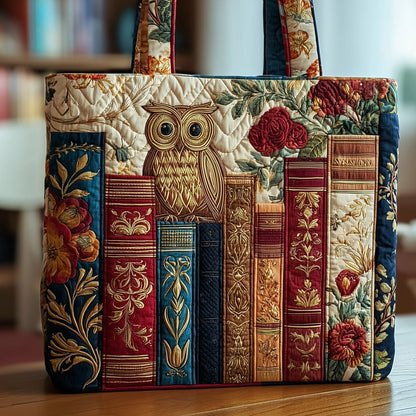 Reading Owl Quilted Tote Bag