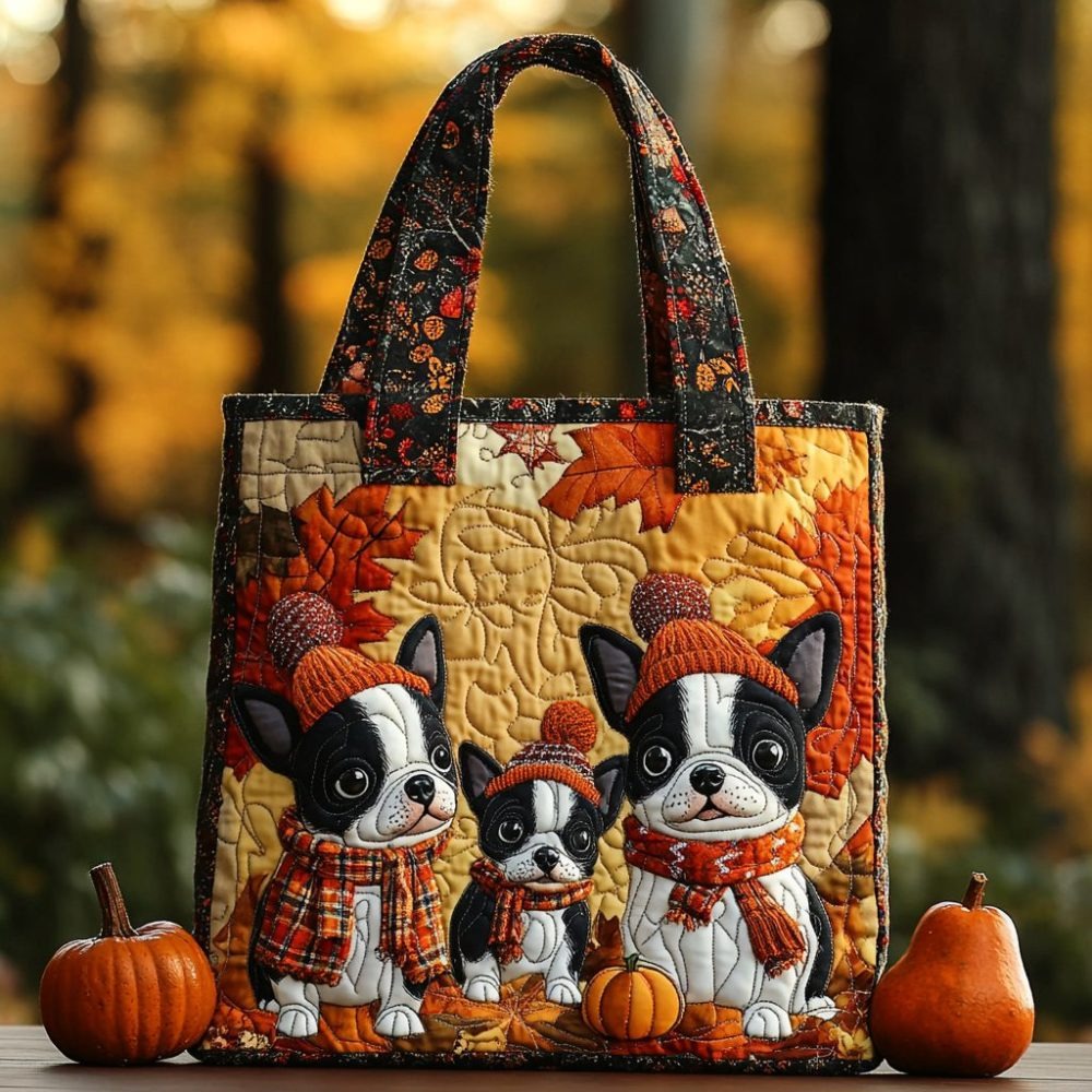 Adorable Boston Terrier Quilted Tote Bag