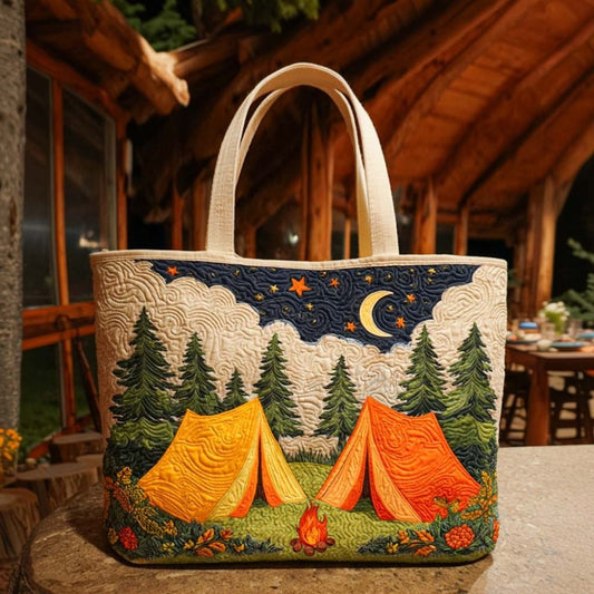 Bear Campfire Bliss Quilted Tote Bag