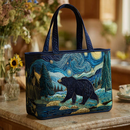 Bear In Woods Quilted Tote Bag
