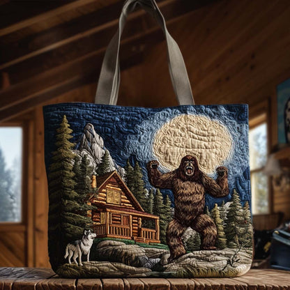 Bigfoot In Pines Quilted Tote Bag