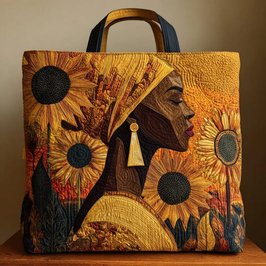 Black Woman Blossom Quilted Tote Bag