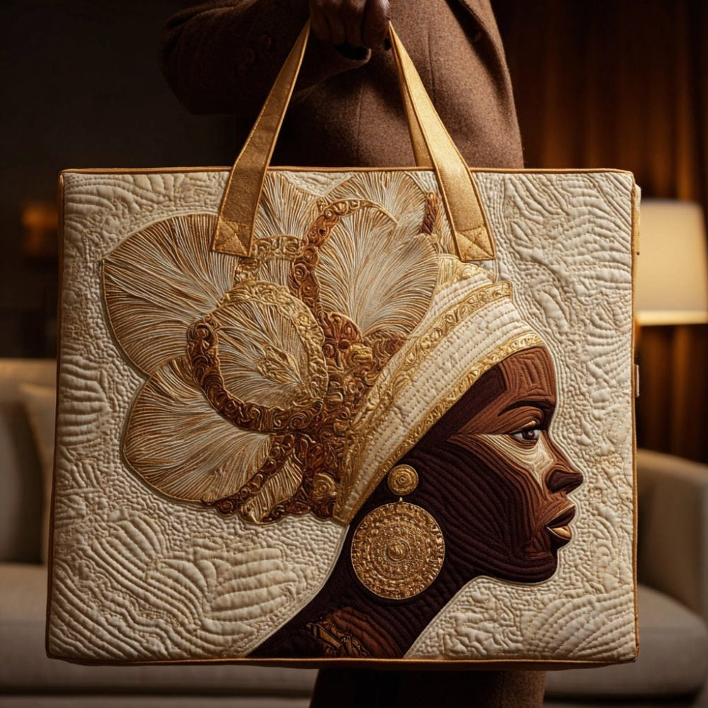 Black Woman Crown Quilted Tote Bag