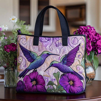 Blissful Hummingbird Dance Quilted Tote Bag
