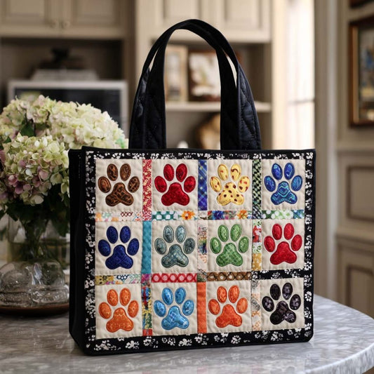 Bloomy Paw Steps Quilted Tote Bag