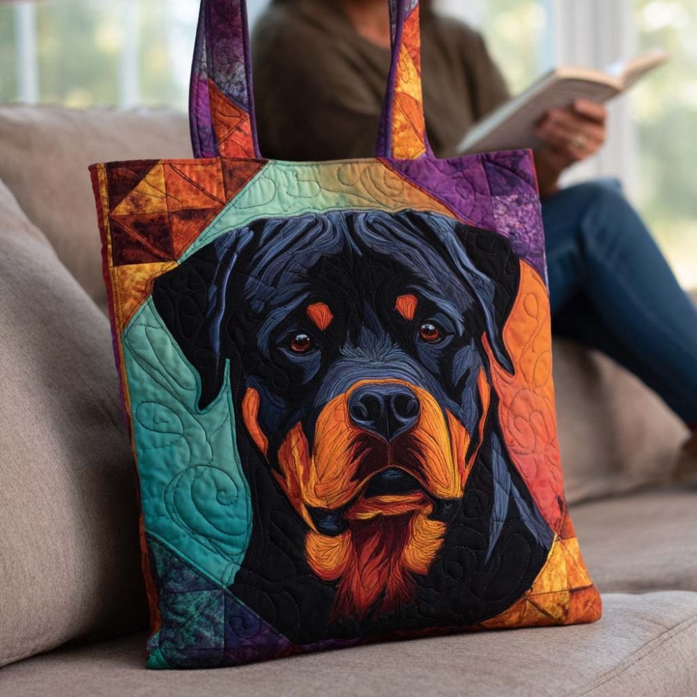 Bold Rottweiler Gaze Quilted Tote Bag