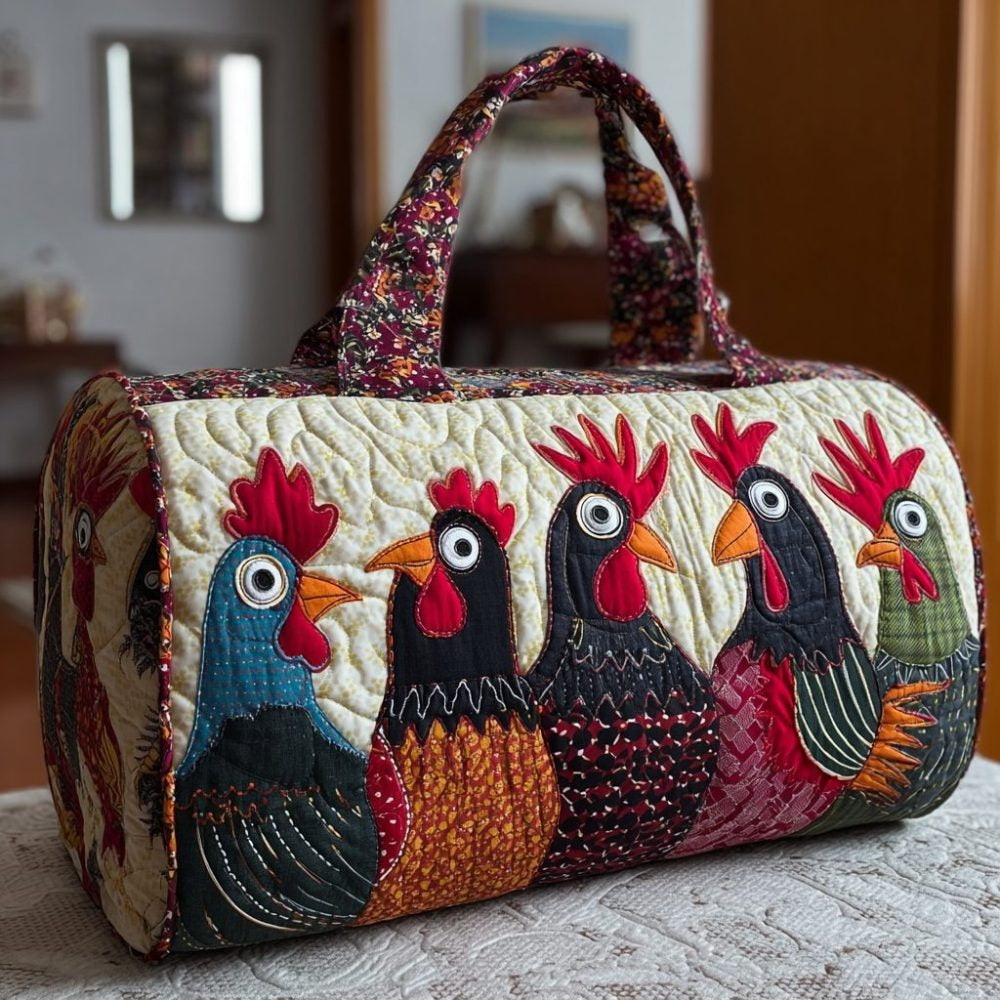 Chicken Garden Quilted Duffle Bag