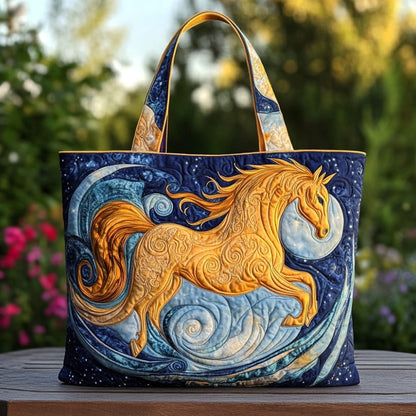 Golden Horse Quilted Tote Bag