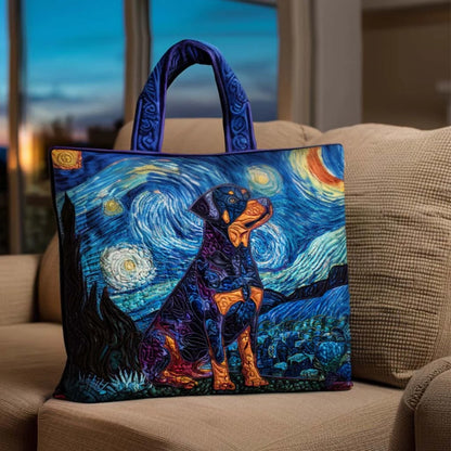 Starry Night Rottie Quilted Tote Bag