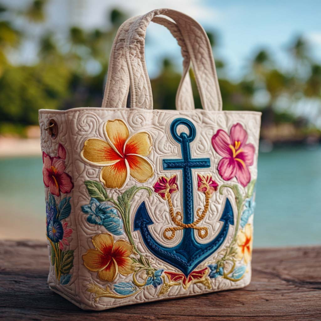 Tropical Anchor Quilted Tote Bag