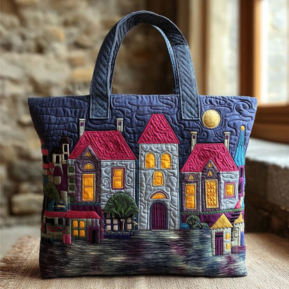 Twilight Village Quilted Tote Bag