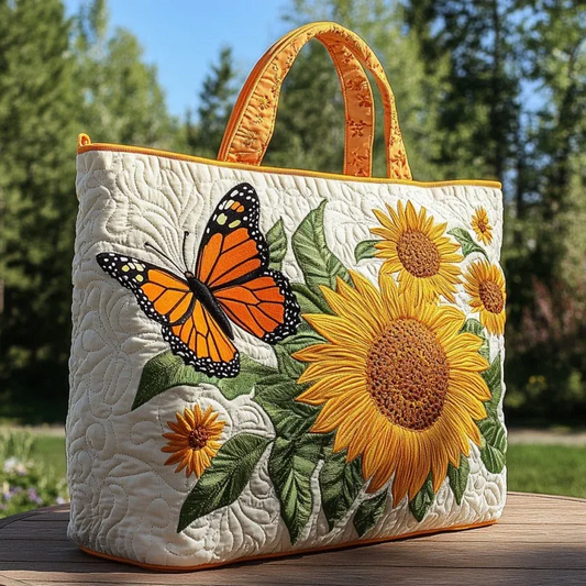 Monarch And Sunflowers Quilted Tote Bag