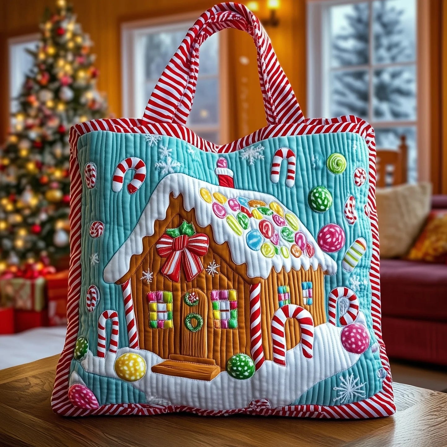 Sweet Gingerbread House Quilted Tote Bag
