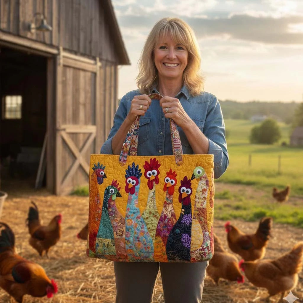 Funky Chicken Quilted Tote Bag