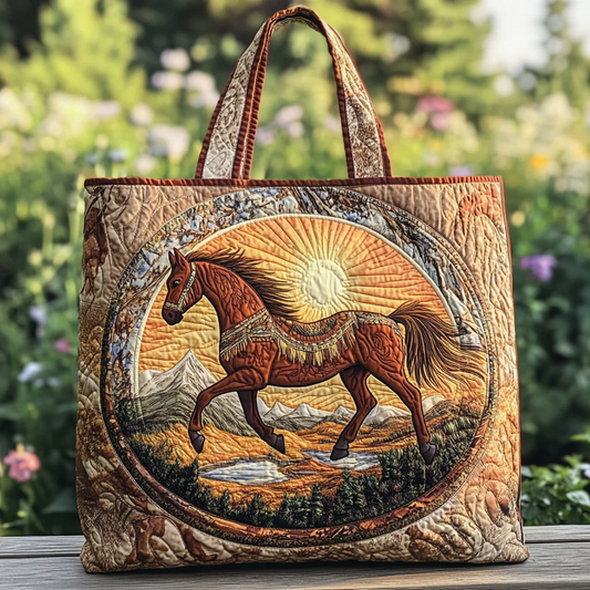 Golden Horse Quilted Tote Bag