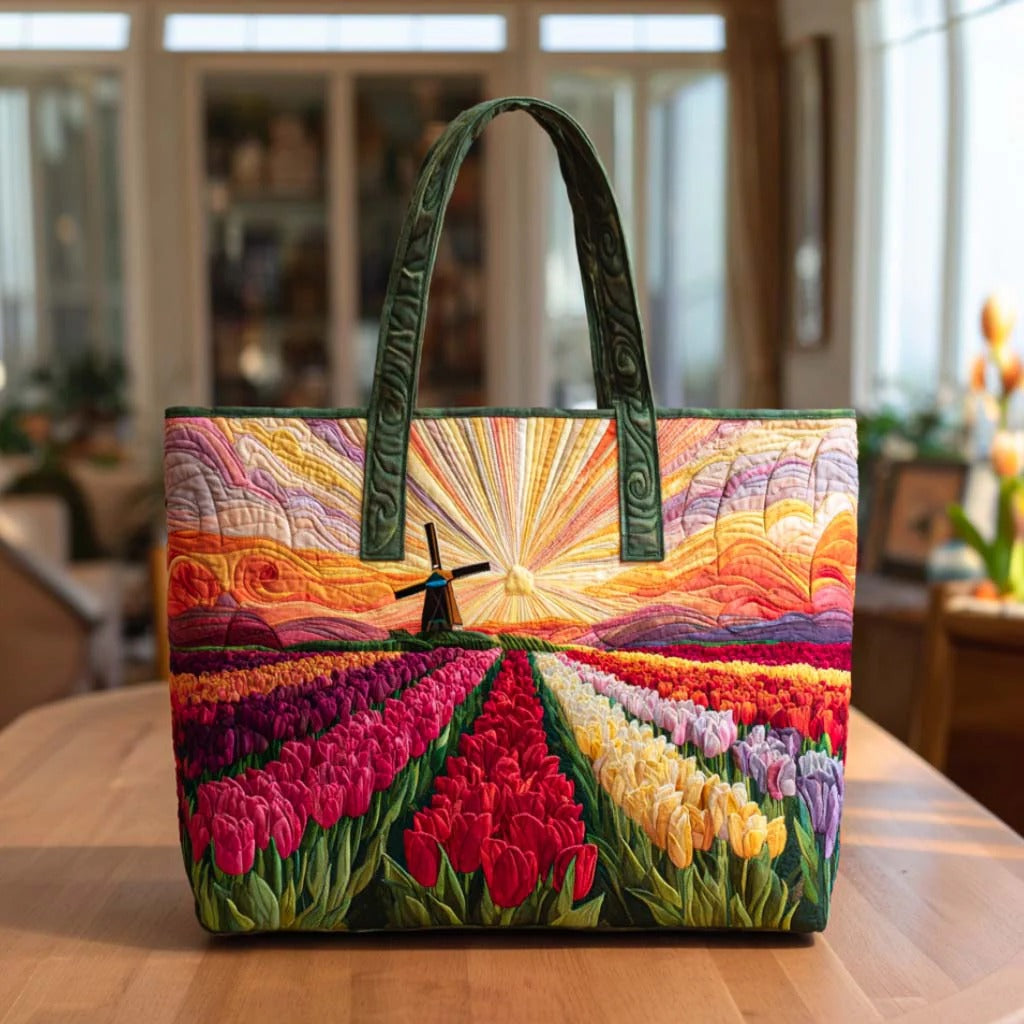 Golden Tulip Glow Quilted Tote Bag