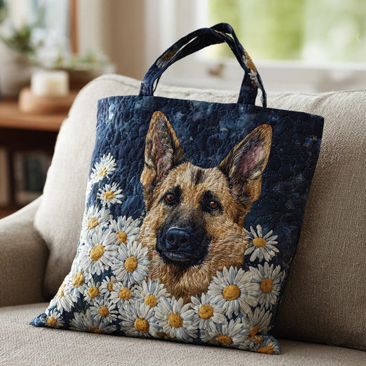 Daisy German Shepherd Bloom Quilted Tote Bag