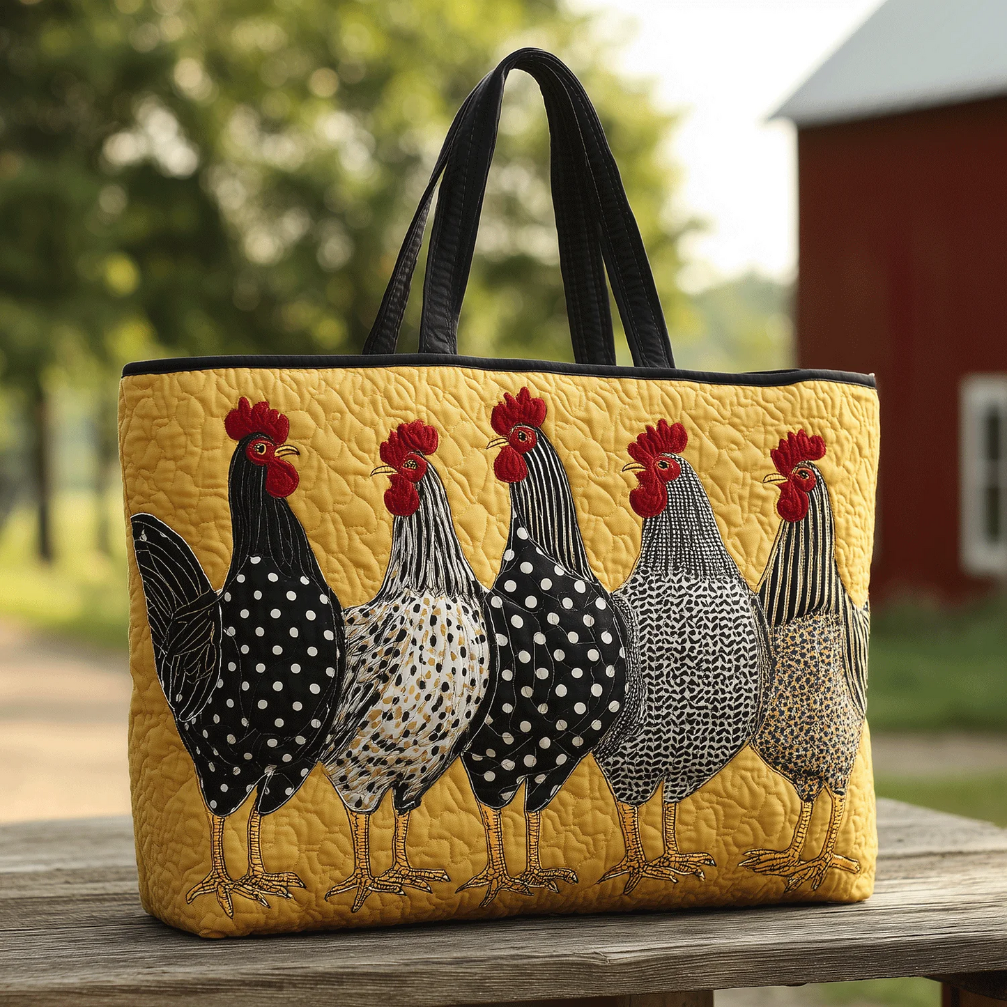 Dotted Hens Quilted Tote Bag