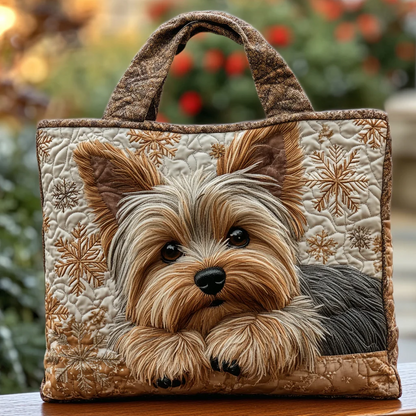 Yorkie Shine Quilted Tote Bag
