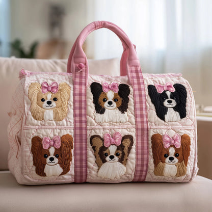 Papillon Dog Quilted Duffle Bag
