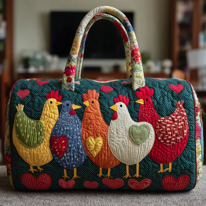 Cheerful Chicken Quilted Duffle Bag