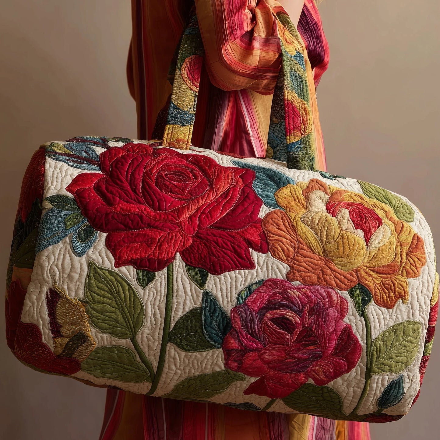 Vintage Roses Quilted Duffle Bag