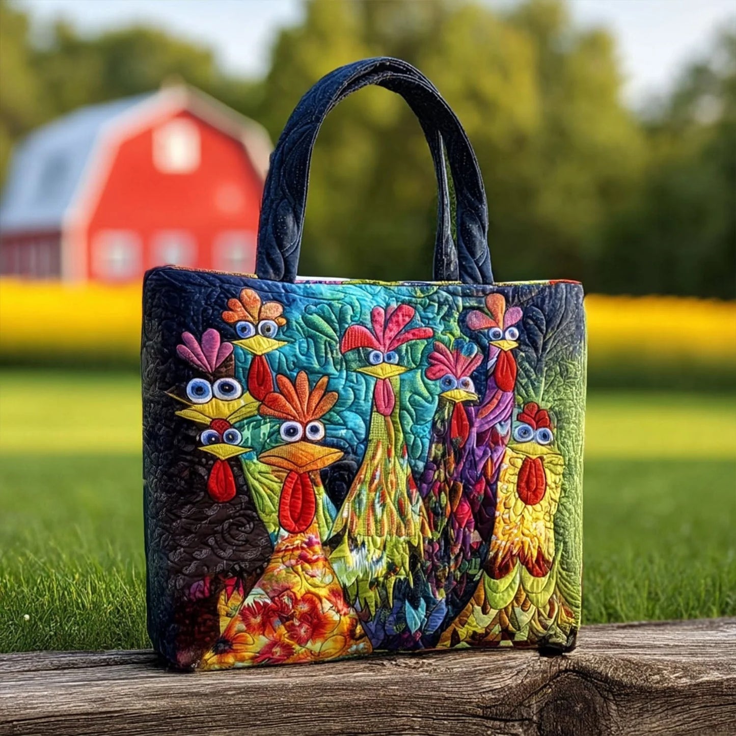 Whimsical Chickens Quilted Tote Bag