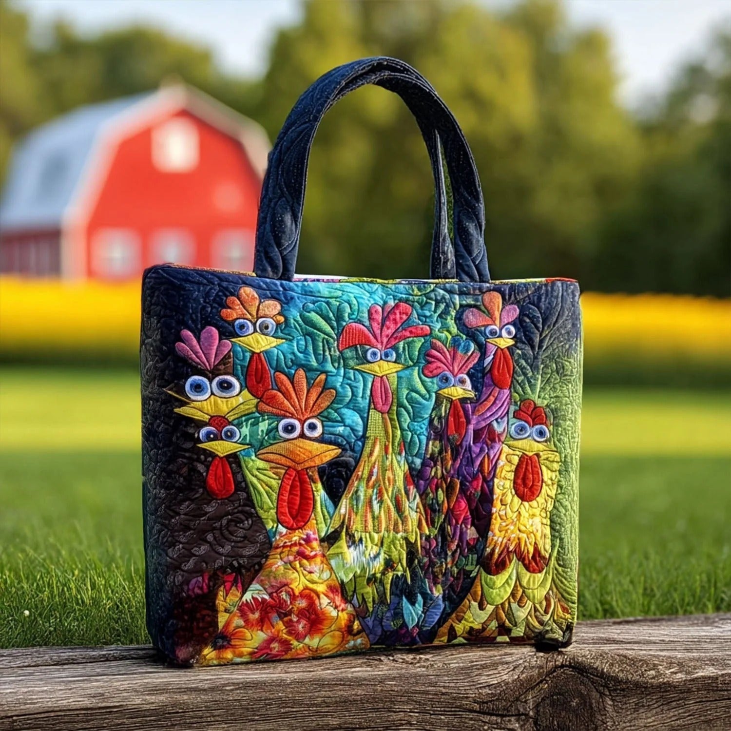 Whimsical Chickens Quilted Tote Bag