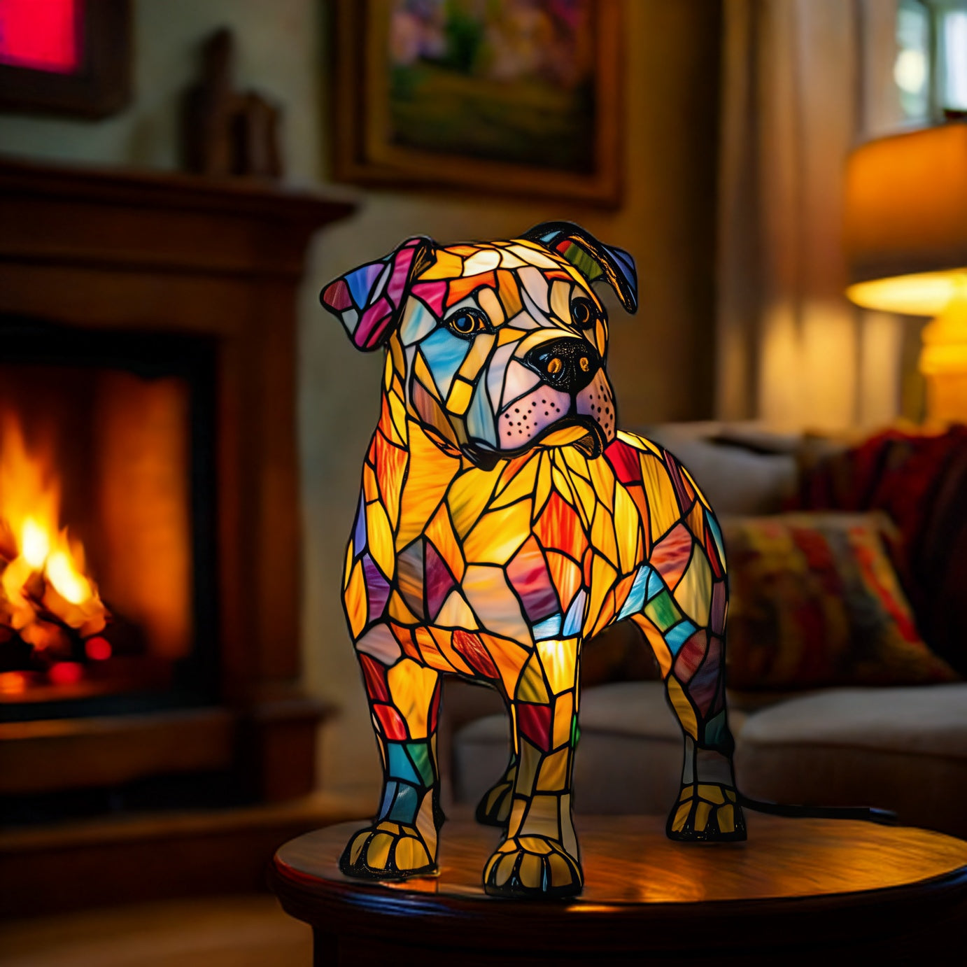 Pitbull Resin Art Lamp